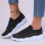 Mixed Color Knitted Platform Sneakers Women Spring Summer Casual Thick Sole Sports Shoes Woman Lace Up Non Slip Walking Shoes