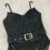 2026 High Quality Sexy One Piece Swimsuit Swimwear Women Push Up Pit Striped Metal Chain Straps Bathing Suit Beachwear with Belt