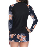 Women Two Pieces Vintage Print Rash Guard Swimwear Long Sleeve Shirt Shorts Surf Top Retro Print Running Shirt Split Swimsuit