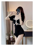 Hot Selling Swimsuit Women's New Black One-piece Cover Belly Slimming Skirt Style Flat Corner Hot Spring Conservative Swimsuit