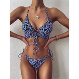 Sexy High Cut Leopard Bikini Women Swimwear Female Swimsuit Two-Pieces Bikini Set Lace Up Bather Bathing Suit Swim V1708