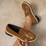 Patent Leather Thick Heels Loafers Women Spring New Mixed Color Med Heel Office Pumps Woman Plus Size 43 Slip On Single Shoes