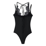 Women's Lace Patchwork Halter Neck Bodysuits Lace Backless Halter Bodysuit Strap For Women Daily Wear Bodysuits Pure Desire SSQF