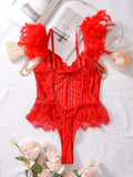 Fashionable New Sexy Lace Spliced Flower Embroidery Mesh Backless Deep V Suspenders Sleeveless Bodysuits Charming Casual H2F1