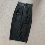 WOMENGAGA High Waist Slim Side Split PU Leather Skirt For Women Spring/Summer Irregular Split One Step Skirt Mid Length 761R