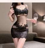 Sexy Lace Transparent Bodycon Dress Pure Desire Flower Embroidered Dress For Women Backless Deep V Suspenders Sleeveless NHSV