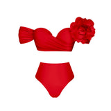 Sexy 3D Flower Bikini Set Brazilian Biquini Low Waist Swimwear Push Up SwimSuit Women Solid Swimwear Sexy Beach Wear Female