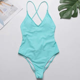 S - XXL V Neck Scrunch Butt Female Swimwear One Piece Swimsuit Women Backless Monokini High Cut Leg Bathing Suit Swim Bodysuit