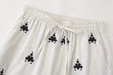 Foridol Geometric Pattern Embroidery Long Pants Women Wide Leg Beige Casual Summer Pants Elastic Waist Drawstring Pants 2025