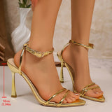 Sexy Pointed Toe High Heel Sanals Women Gold Silver Party Wedding High Heels Shoes Woman Plus Size 43 Ankle Buckle Sandalias