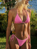 New Retro Polka Dot Tie Side Bikini Set for Women, Sexy Push Up Halter Neck Swimwear, High Waist Beach Bathing Suit, Summer