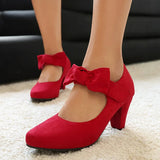 2026 Plus Size 45 Vintage Bowknot Bow Mary Jane Shoes Women 7cm High Heeled Retro Suede Look Brown Lolita Block Heel Pumps