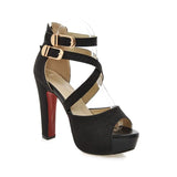Women's Sandals Summer New Style Fashion Fish Mouth Open Toe Buckle Thick Heel High Heel Women's Shoes Plus Size 33-43 High 11cm