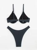 2026 New Women's Underwire Bikini Set,solid Color 2-piece Pit Striped Swimsuit,Fashion Sexy V-neck Bathing Suit with Chest Pad