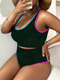 Large Size 3XL Women's Patchwork Swimsuit Sexy Backless High Waist Swimwear Textured Bikini Set Female Beachwear Holiday Biquini