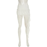 Women's Summer Mini Skirt Long Tassel Design Casual Solid Multi-Layered Ruffles Low Rise Short Skirts
