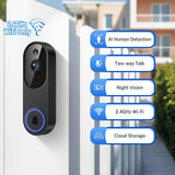 1080p Wireless Wi-Fi Video Doorbell Camera with Two-Way Audio, Night Vision, Cloud Storage, AI Motion Detection, 2.4GHz Wi-Fi