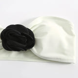 sexy 3d flower bandeau bikinis sets 3pcs with long mesh split skirt black white patchwork swimsuit bathing suit beach outfits