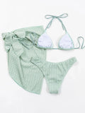 3pcs Sarong Beach Cover Up Skirt Wrinkled Bikini Women Swimwear Female Swimsuit Three-pieces Bikini Set Bathing Suit Swim Lady