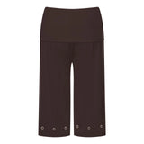 Women Capris Pants Summer Elastic Waist Solid Color Eyelets Casual Short Trousers Streetwear for Daily