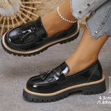 Casual Tassel Solid Loafers Shoes for Women Spring Autumn 2025 Round Toe Women's Loafers Square Heel Shoes Woman