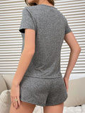 Summer Two-piecesPajamas Set Gray Letter Printed Casual Top and Shorts Set Home Wear Women's Sleepwear Loungewear