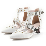 2026 Big Size 32-50 Vintage Gothic Punk Pointed Toe 6cm Kitten Heels with Western Cowboy Buckles & Studs Sandals Women Shoes