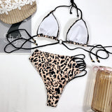 Bikini 2026 Sexy Women High Waist Hollow Leopard Swimsuit Swimwear Bikini Set Bathing Suit Female Stroje Kapielowe Damskie Mujer