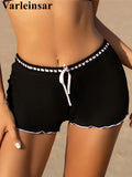 XS - L Bow Mini Shorts Ribbed Bikini Bottom Swim Brief Women Swimwear Female Bather Brazilian Tanga Panties Underwear V6538
