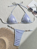 PU Leather Pearls Bikini Mini Micro Thong Bikinis Women Swimwear Female Swimsuit Two-piece Bikini Set Halter Bathing Suit Swim