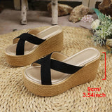 2026 Wedges Slippers Women Summer Plus Size 43 Chunky Platform Sandals Woman Comfortable Cross Strap High Heeled Sandals Female