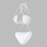 Halter Pearls V-Bar Underwired Bra Cup Bikini Women Swimwear Female Swimsuit Two-pieces Bikini Set Push Up Bathing Suit Swim
