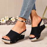 Women's Wedge High Heel Sandals Summer Rivets Chunky Platform Slippers Women Plus Size 43 Peep Toe Thick Sole Sandles Woman