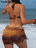 Tie Dye With Skirt Halter Cover Up Bikini Female Swimsuit Women Swimwear Four-pieces Bikini set Bather Bathing Suit Swim V8114
