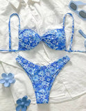 2026 Strappy Thong Bikini Women Printed Floral Swimwear Female Sexy Swimsuit Bathers Bathing Swimming Swim Suit Beachwear