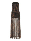 Women’s Tube Top Dress Bohemian Printed Strapless Mesh High Slit Long Dress Summer Evening Party Beach Sexy Club Dresses Summer