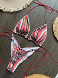 DEKA Tie Dye Bikini Set Pearl Swimsuit Women Pleated Triangle Lace Up Thong Micro Bikini Summer New Sexy Ladies Bathing Suit