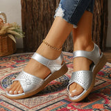 Summer Silver Thick Sole Sandals Women Comfortable Hollow Out Non Slip Platform Sandles Woman Hook Loop Soft Sole Casual Sandals