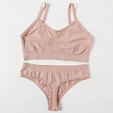 Women Buttery Soft Bra And Panties Set Push-Up Unlined Brassiere Breathable Ribbed Underwear Stretchy Crop Top Sexy Lingerie Set