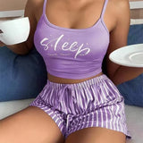 Women Y2K Shorts Set Pajamas Set Crop Cami Top Striped Shorts Lounge Summer 2Pcs Outfit Sets Girls Sleepwear Pajamas Set