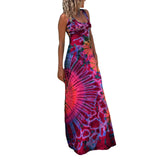 Women Summer Casual Long Dress Tie-Dye Print U-Neck Sleeveless Dress 2026 Fashion Cross Backless Dresses Bohemian Holiday Beach