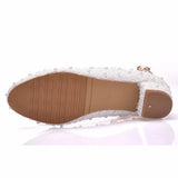 Women 3CM High Heels White Lace Pearl Wedding Shoes Sexy Bride Party  Pointed Toe Shallow Mouth Pumps Shoe Bridesmaid  Pink