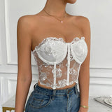 Phantasy Sexy Lace See through Crop Top Women Fashion Floral Embroidery Black Tank Top Night club Dress up 2026 Summer Outfit