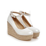 NASBAVI Classic Wedges Shoes for Women Spring Casual Ankle Straps High Heels Pumps Shoes Green Wedge Wedding Office Shoes Female