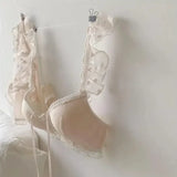 Japanese Kawaii Heart Print Lingerie, Sweet Wireless Bralette Set for Small Breasts, Comfortable Anti-Sagging Everyday Bra Set