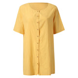 Cotton Linen Breathable And Comfortable Mid Length Oversized Button Down Half Sleeve O-neck Cardigan Casual Beach Suncreen Top