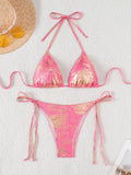 Glitter Sparkling Halter Strappy Bikini 2026 Women Swimsuit Female Swimwear Two-pieces Bikini Set High Leg Cut Bathing Suit Swim