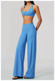 Summer 2 Piece Yoga Sets Women Tight Back Cross Sports Bra High Waist Peach Hip Wide Leg Pants Gym Running Fitness Workout Suits