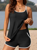 Black White Patchwork Tankini Set Swimwear Women 2026 Double Strap Push Up Tank Top High Waist Pocket Short Two Piece Swimsuit