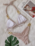 Halter Ribbed Metal Chains Diamond Bikini Women Swimsuit Female Swimwear Two-pieces Bikini Set Bather Bathing Suit Swim Lady